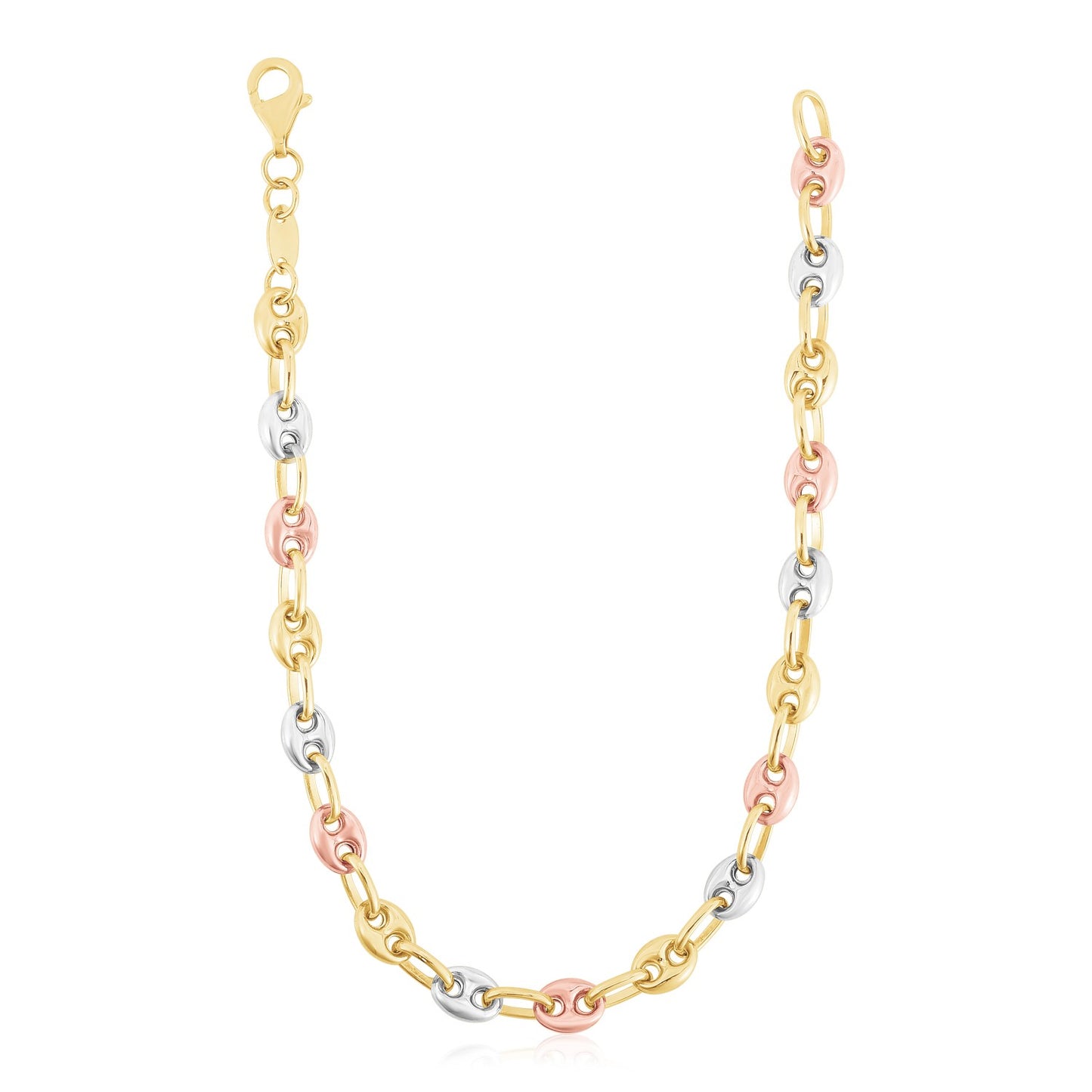 14k Tri Color Puffed Mariner Chain