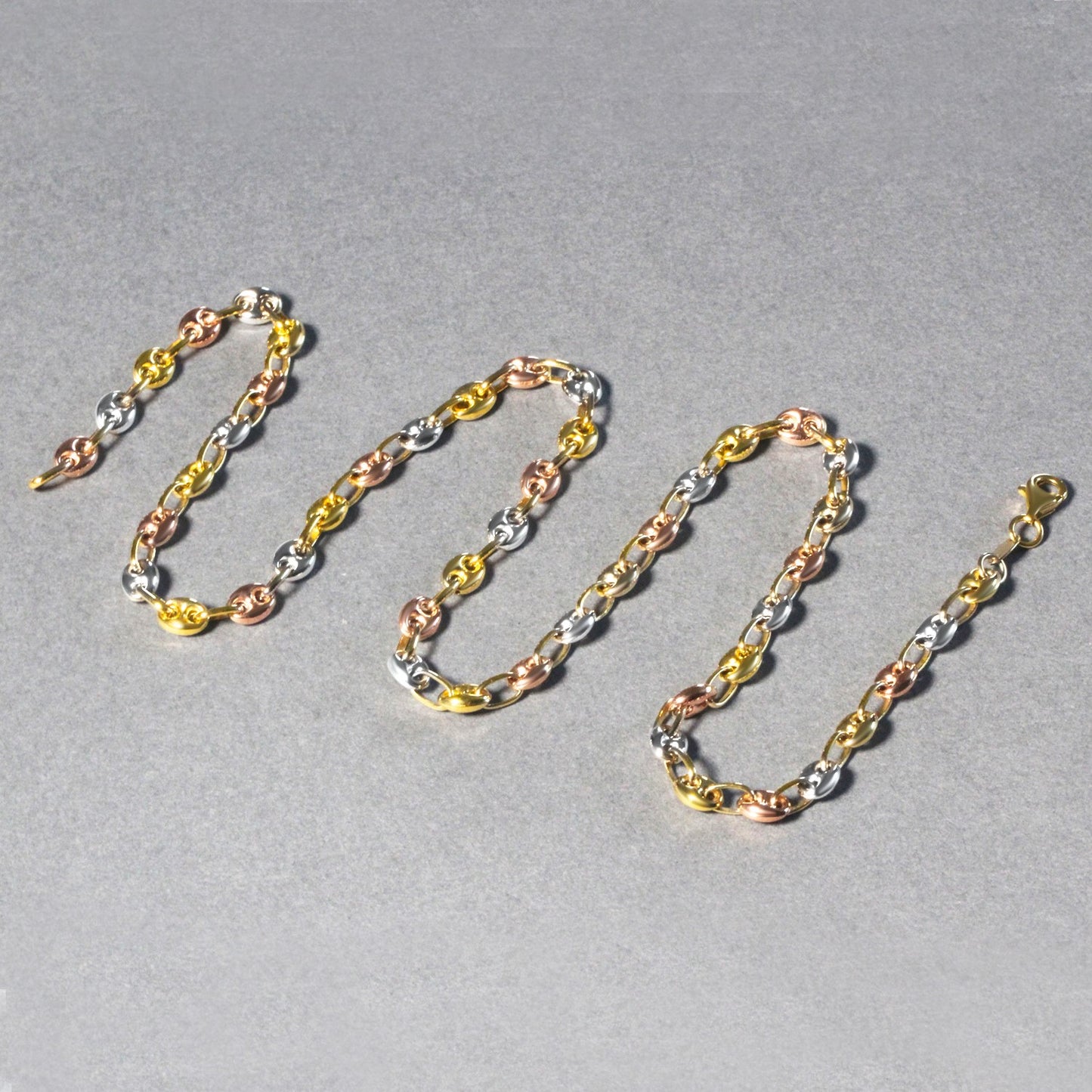 14k Tri Color Puffed Mariner Chain