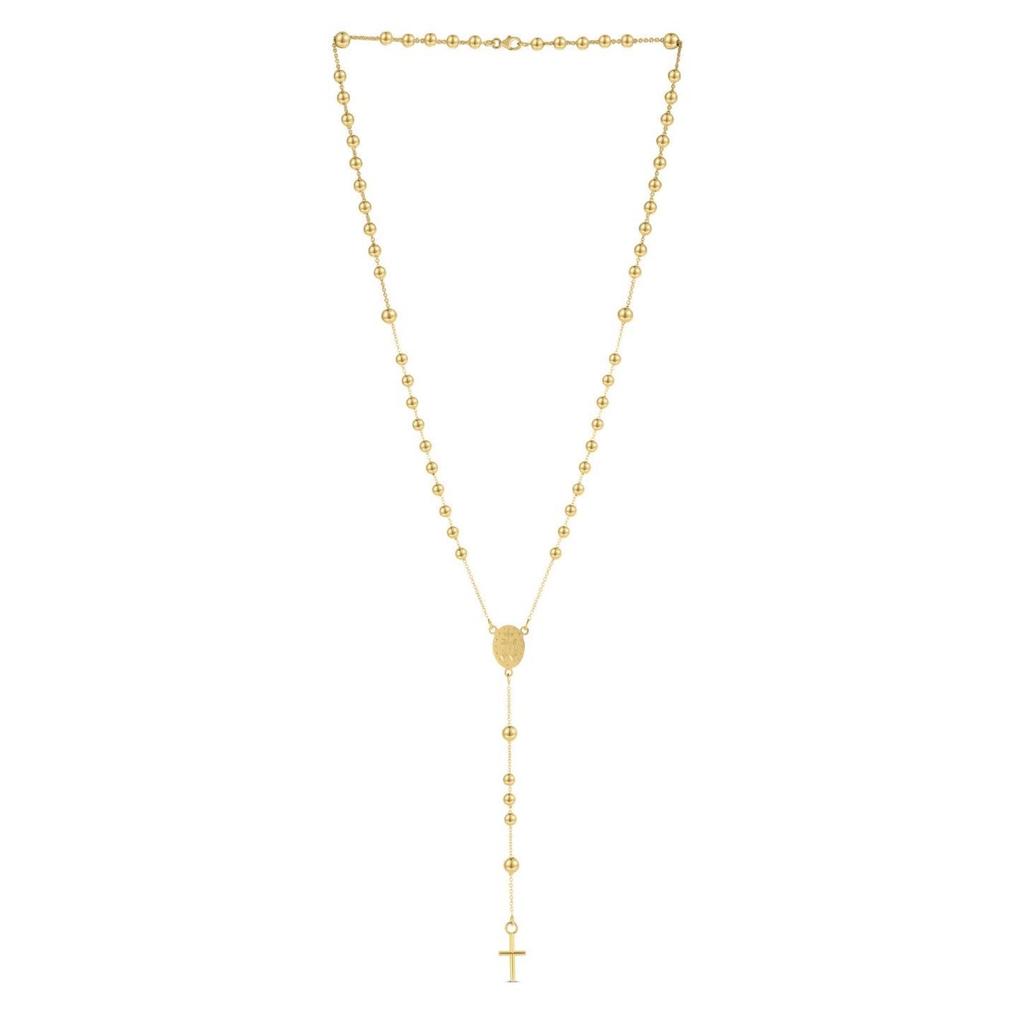 14K Yellow Gold Beaded Rosary Necklace