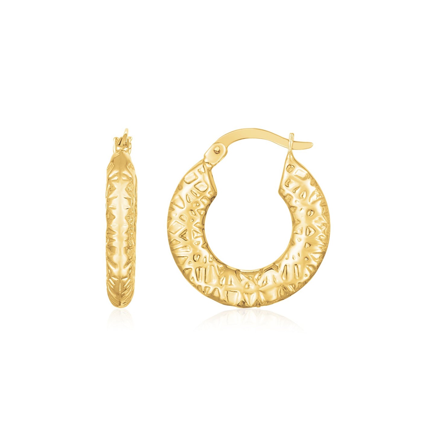 14K Puffed Textured Hoops