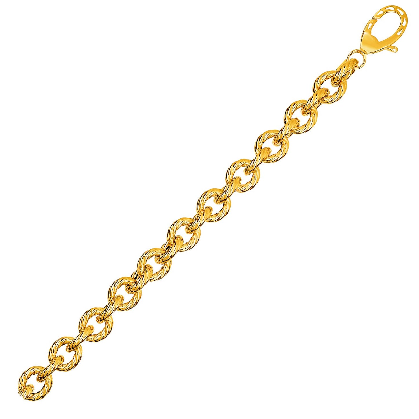 Textured Oval Link Bracelet in 14k Yellow Gold (8.70 mm)