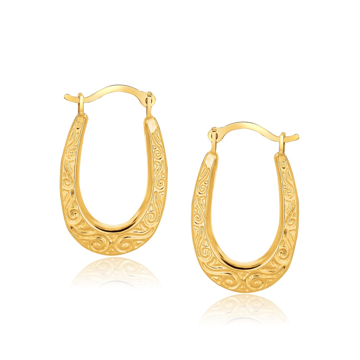 10k Yellow Gold Textured Oval Hoop Earrings