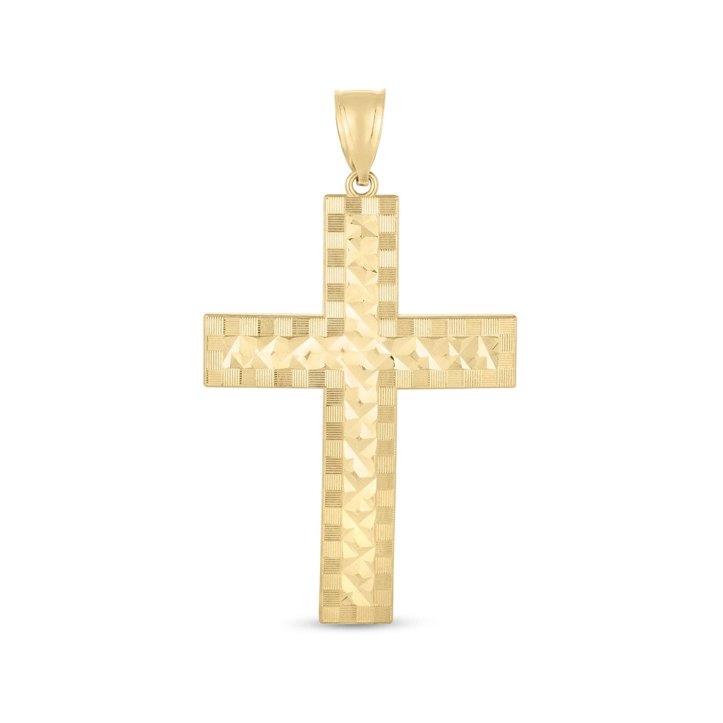 14k Yellow Gold High Polish Diamond Cut Cross Pendant