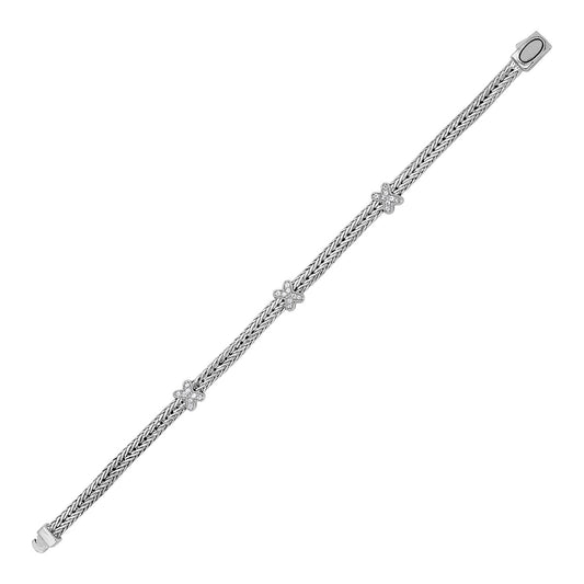 Woven Rope Bracelet with White Sapphire X Accents in Sterling Silver (2.00 mm)