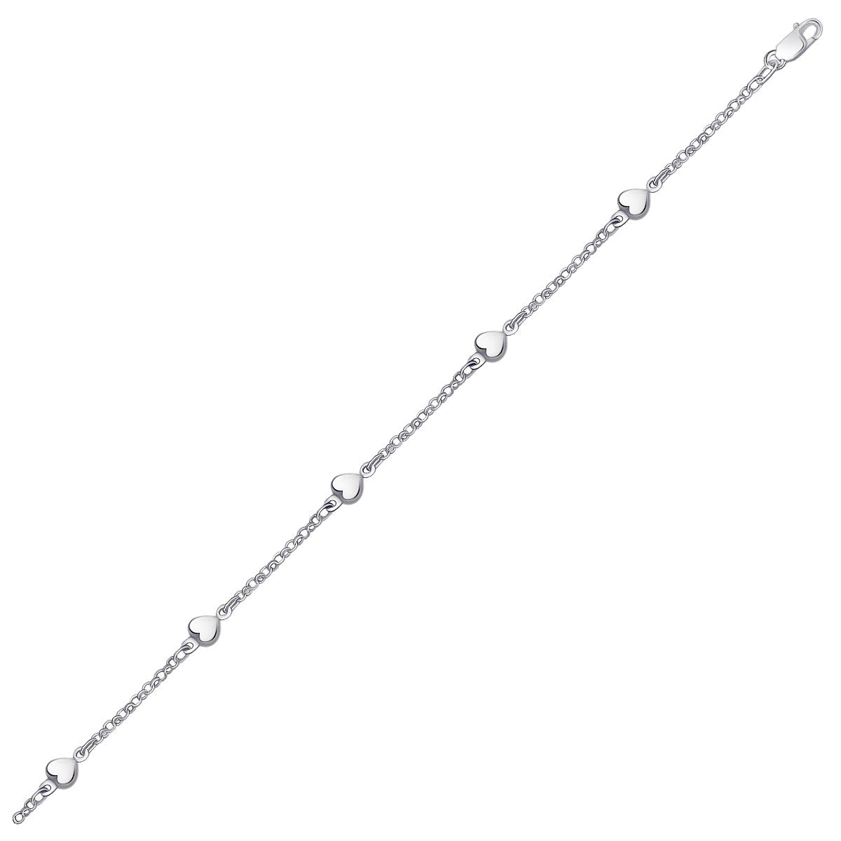 14k White Gold Anklet with Puffed Heart Design