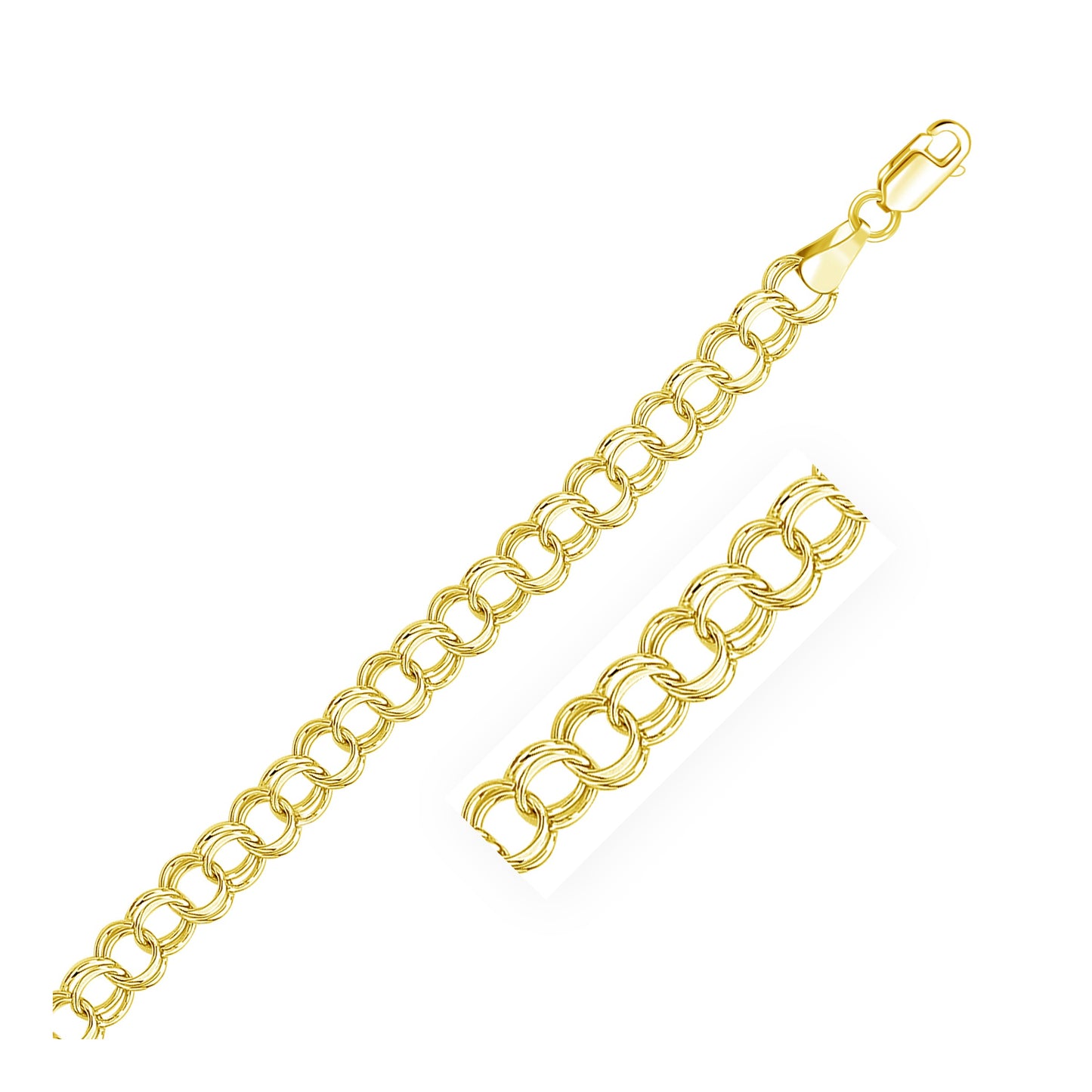 14k Yellow Gold Solid Double Link Charm Bracelet (6.00 mm)