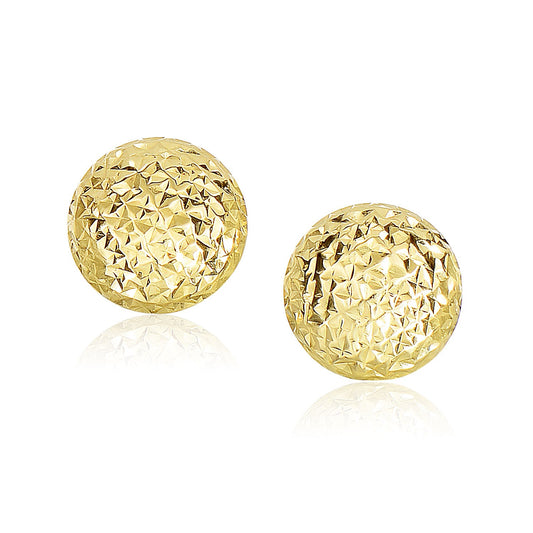 14k Yellow Gold Puff Round Earrings with Diamond Cuts(11mm)