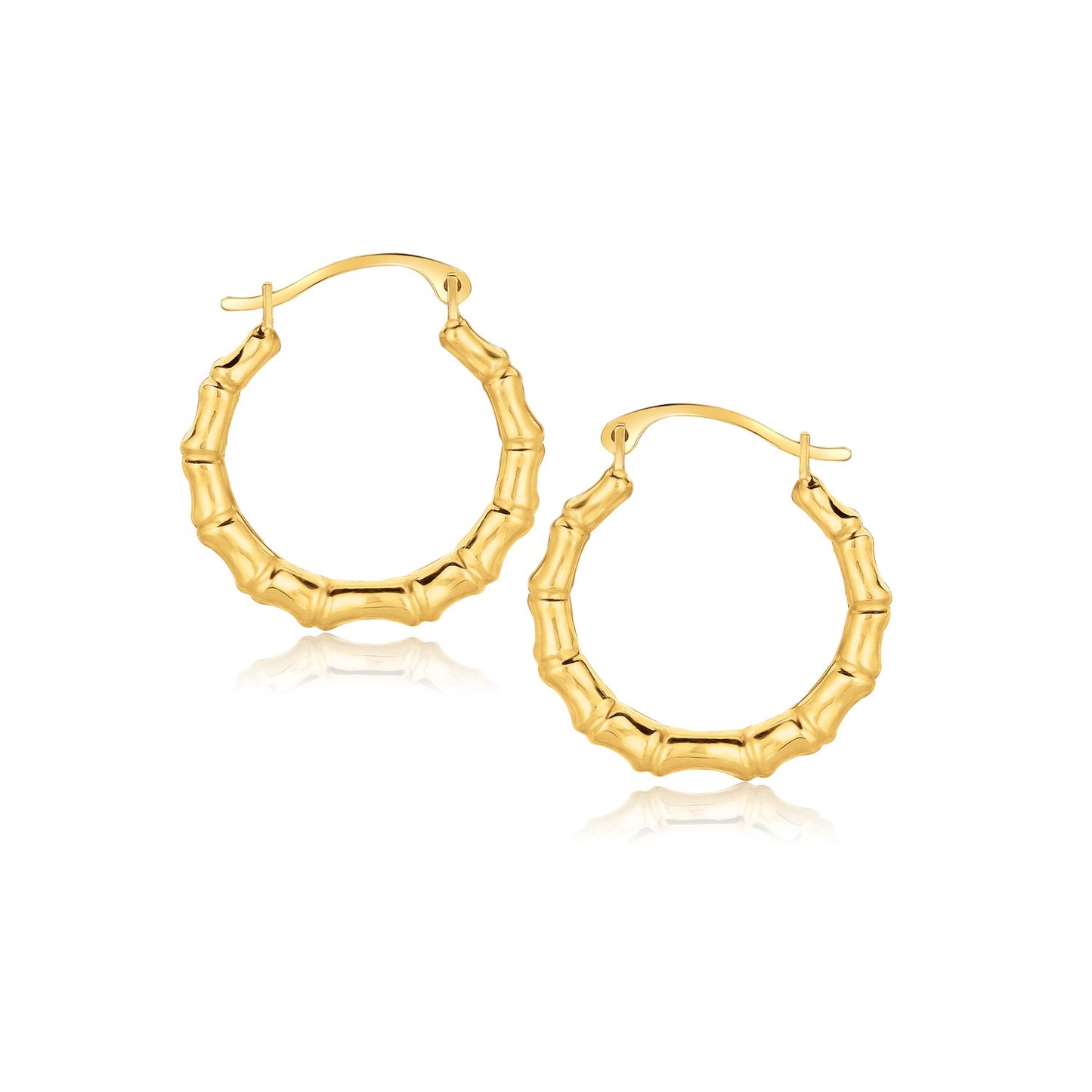 10k Yellow Gold Bamboo Motif Hoop Earrings