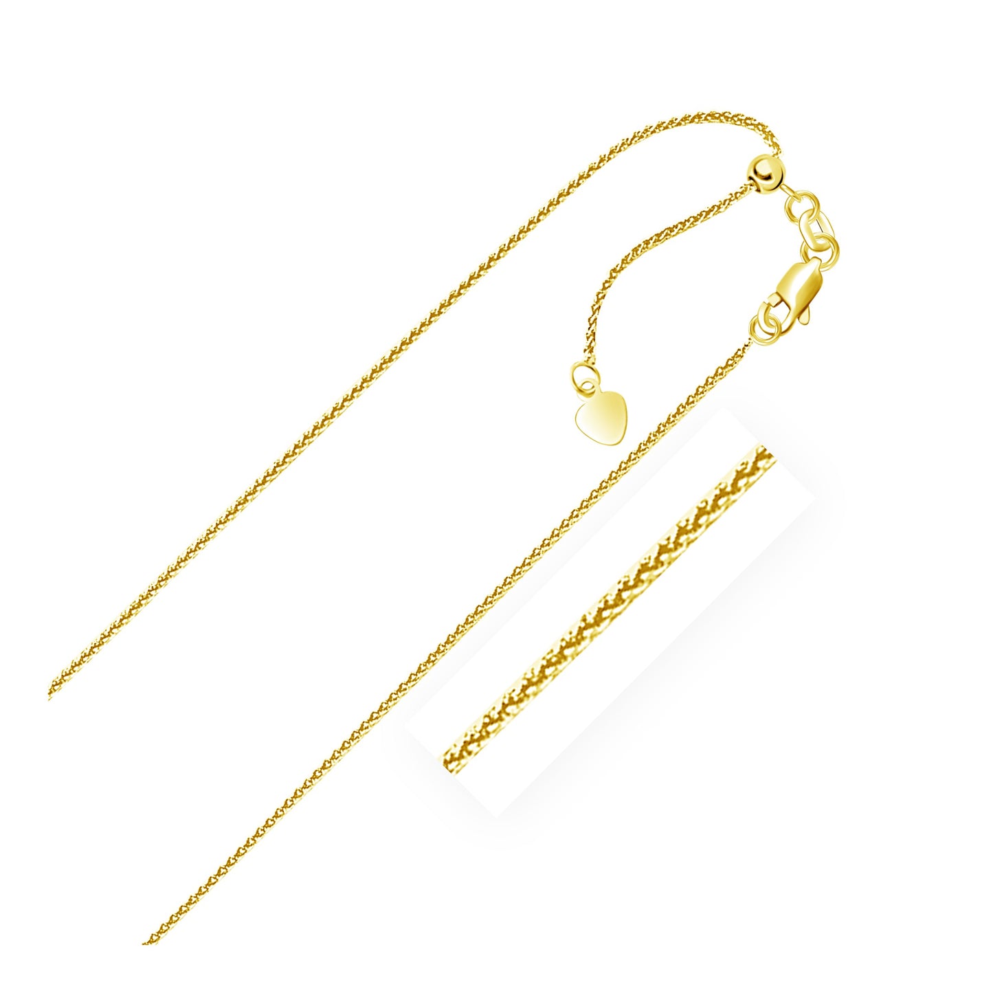 14k Yellow Gold Adjustable Wheat Chain (1.00 mm)