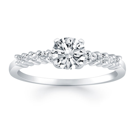 14k White Gold Shared Prong Accent Diamond Engagement Ring