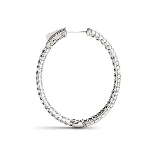 14k White Gold Diamond Hoop Double Sided Three Row Earrings (2 cttw)