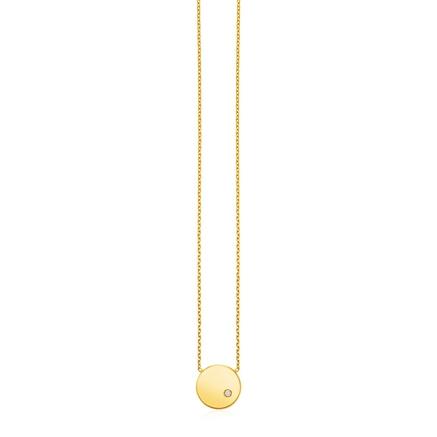 14k Yellow Gold Necklace with Polished Round Pendant with Diamond