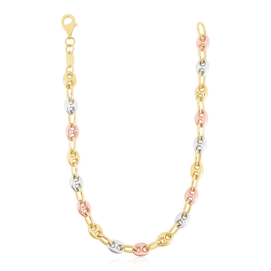 14k Tri Color Puffed Mariner Chain