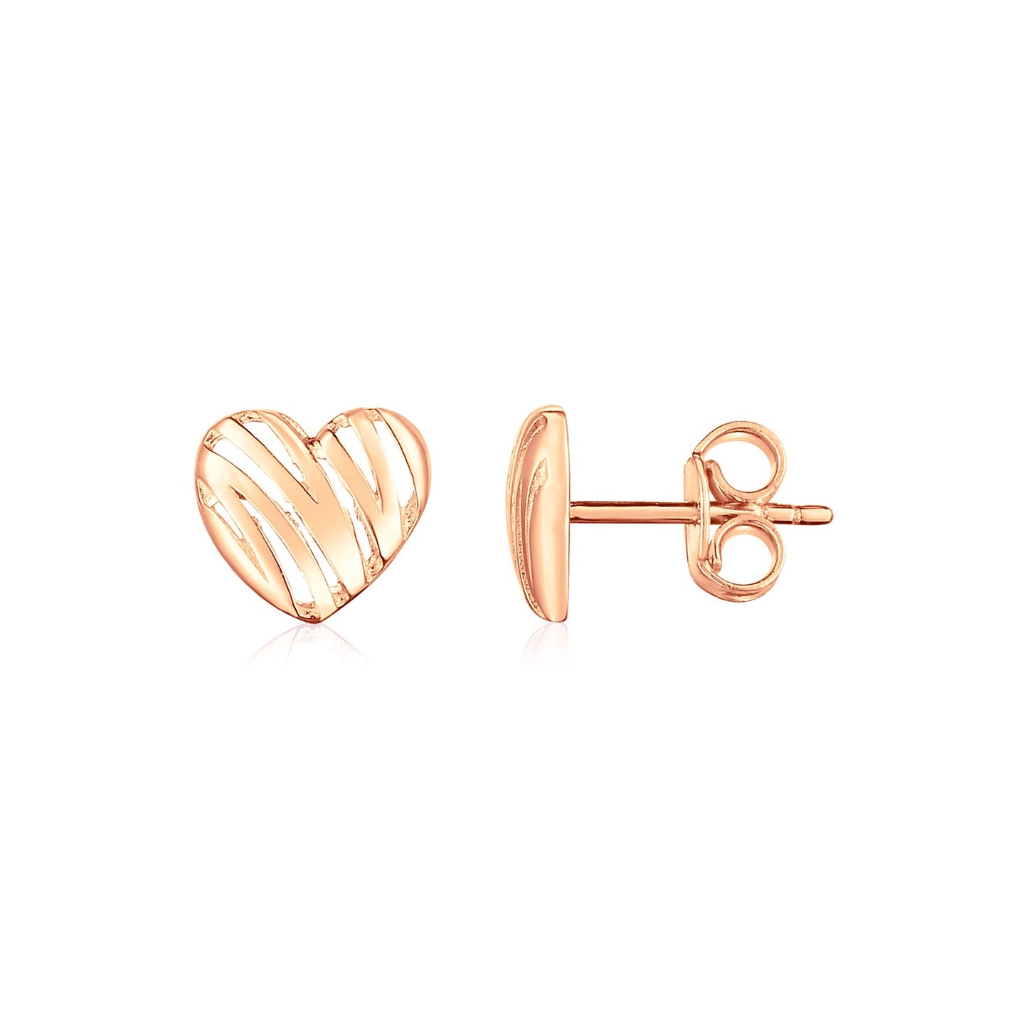 14K Rose Gold Striped Heart Stud Earrings