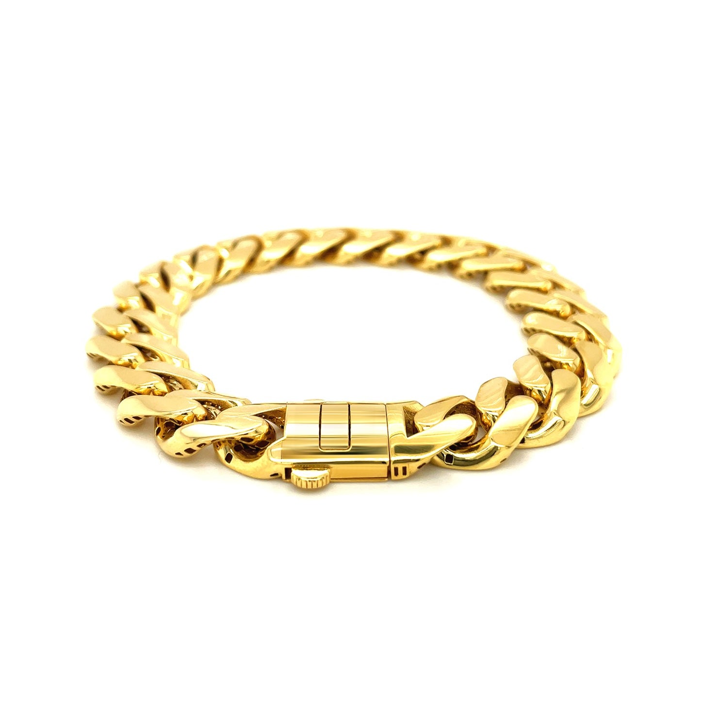 14k Yellow Gold 8 1/2 inch Wide Polished Curb Chain Bracelet (13.50 mm)