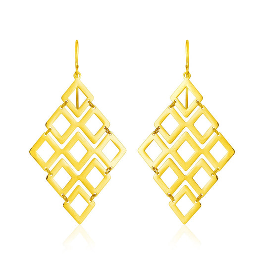 14k Yellow Gold Earrings with Polished Open Diamond Motifs