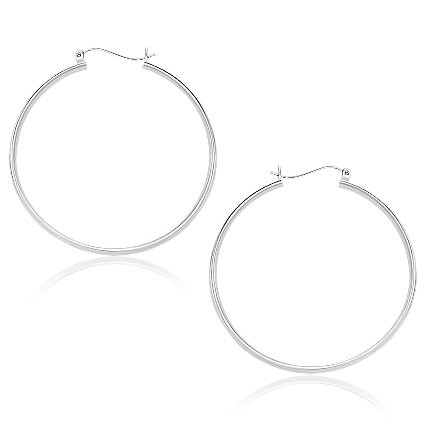 10k White Gold Polished Hoop Earrings (1.5x40mm)