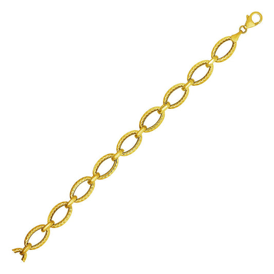 Textured Oval Link Bracelet in 14k Yellow Gold (8.60 mm)