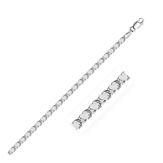 2.9mm 14k White Gold Heart Anklet