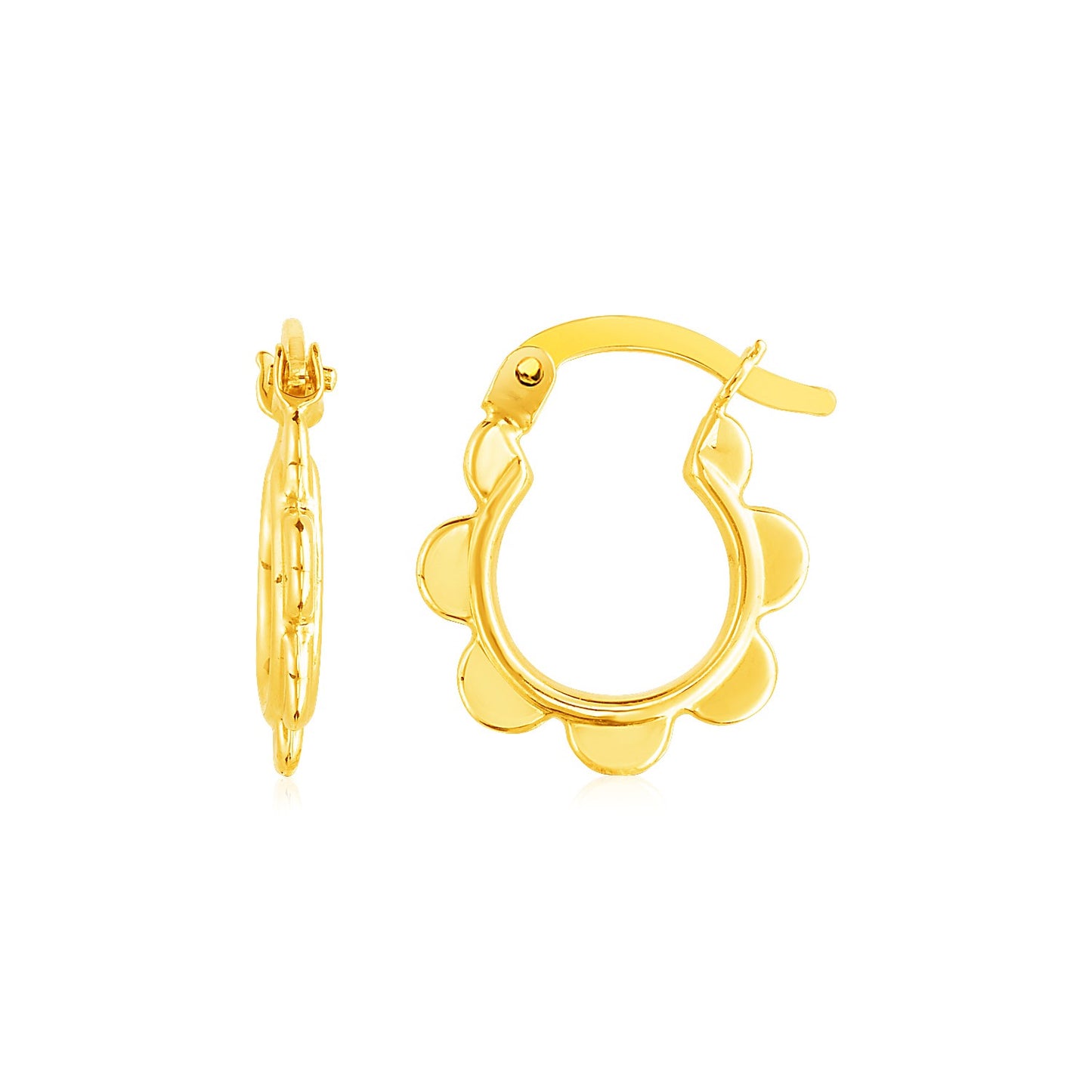 14k Yellow Gold Scalloped Hoop Earrings