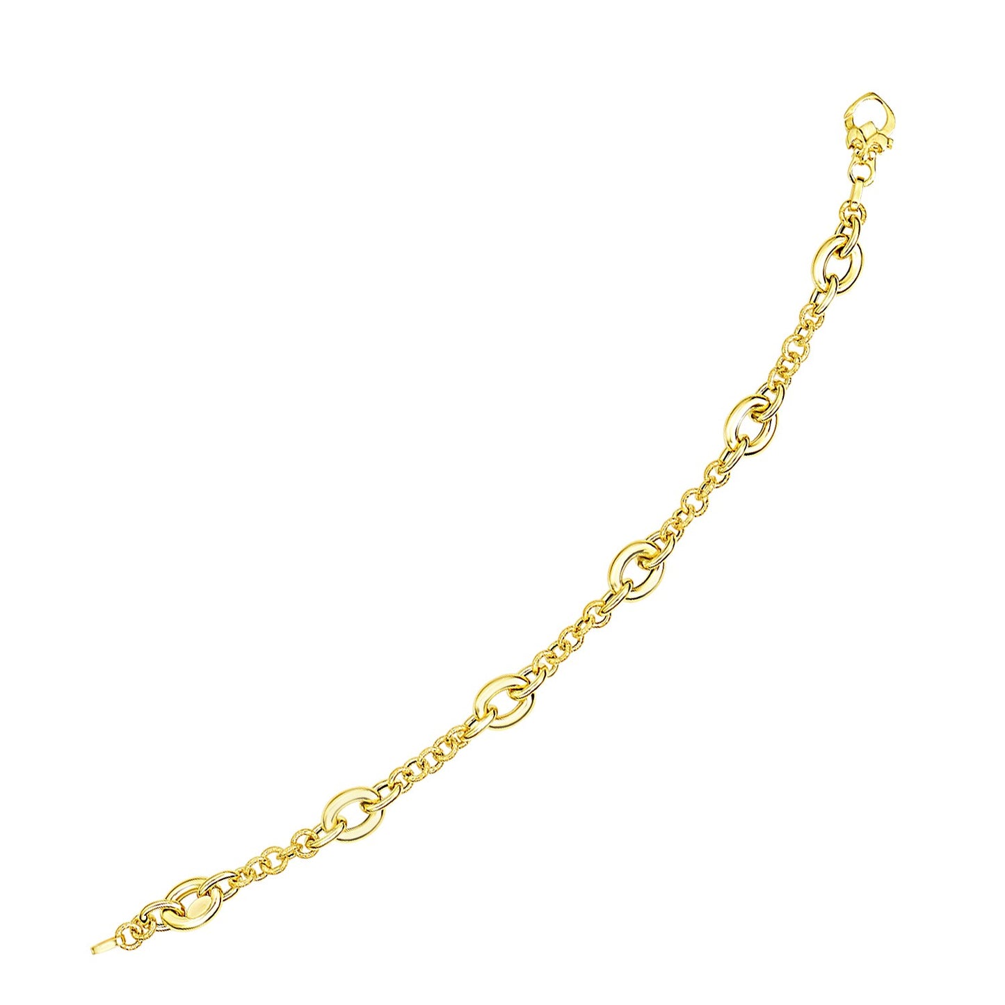 14k Yellow Gold Oval and Round Link Textured Chain Bracelet (6.35 mm)