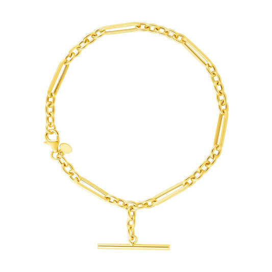 14k Yellow Gold 7 1/5 inch Alternating Oval and Round Chain Bracelet with Toggle (3.90 mm)