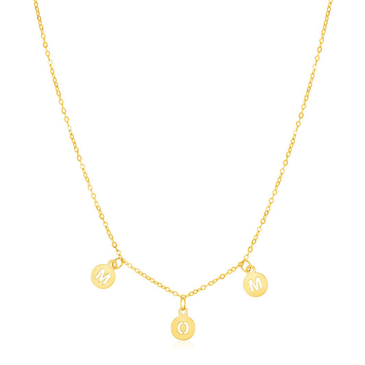 14k Yellow Gold Mom Necklace with Circle Drops