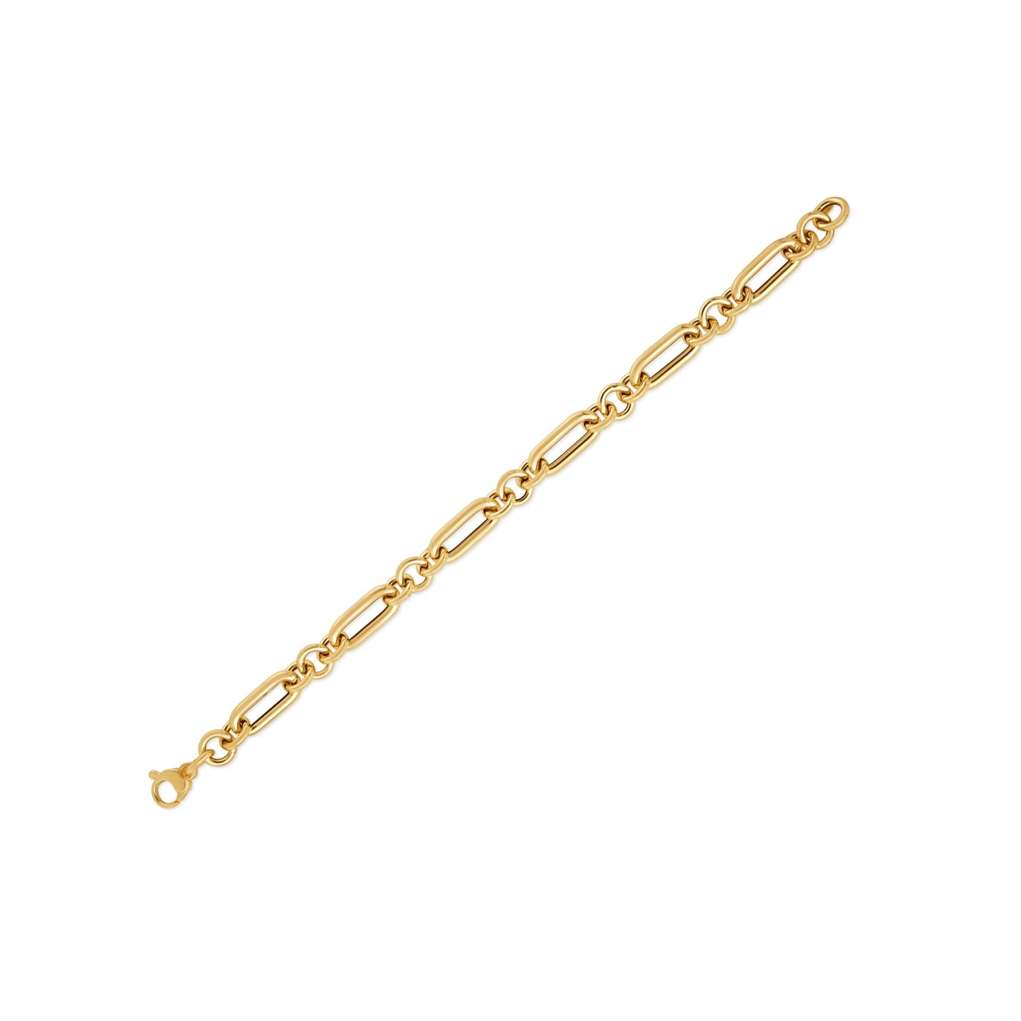 14k Yellow Gold Italian Alternating Paperclip Round Links Bracelet (8.00 mm)