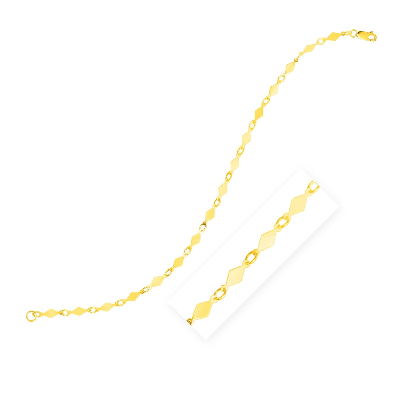 14K Yellow Gold Polished Diamond Motif Chain Bracelet (3.00 mm)