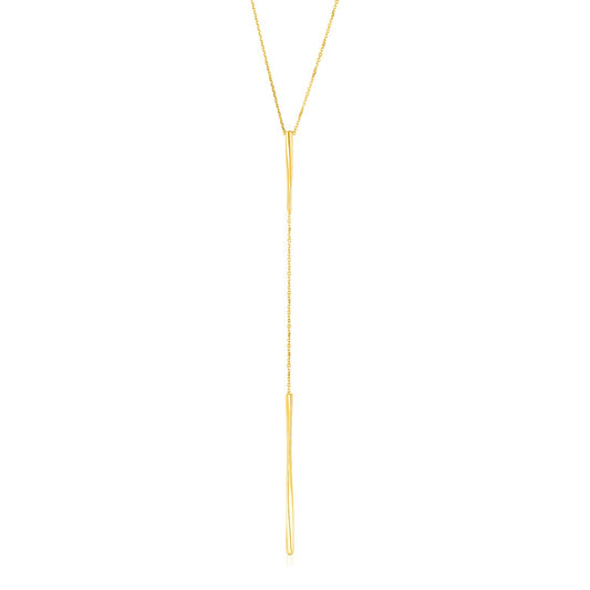 14k Yellow Gold Lariat Necklace with Polished Twisted Bars