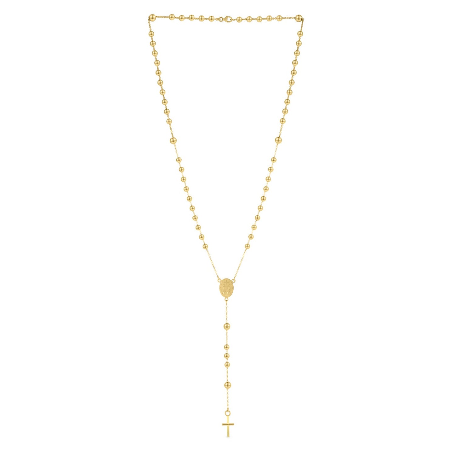 14K Yellow Gold Beaded Rosary Necklace