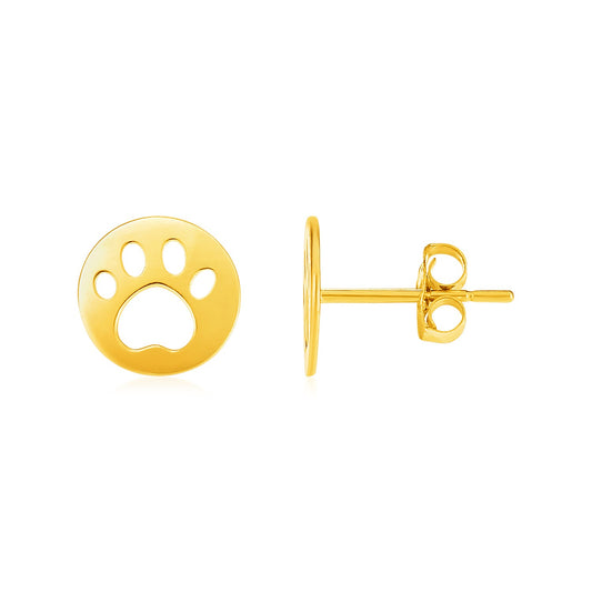 14k Yellow Gold Post Earrings with Paw Prints