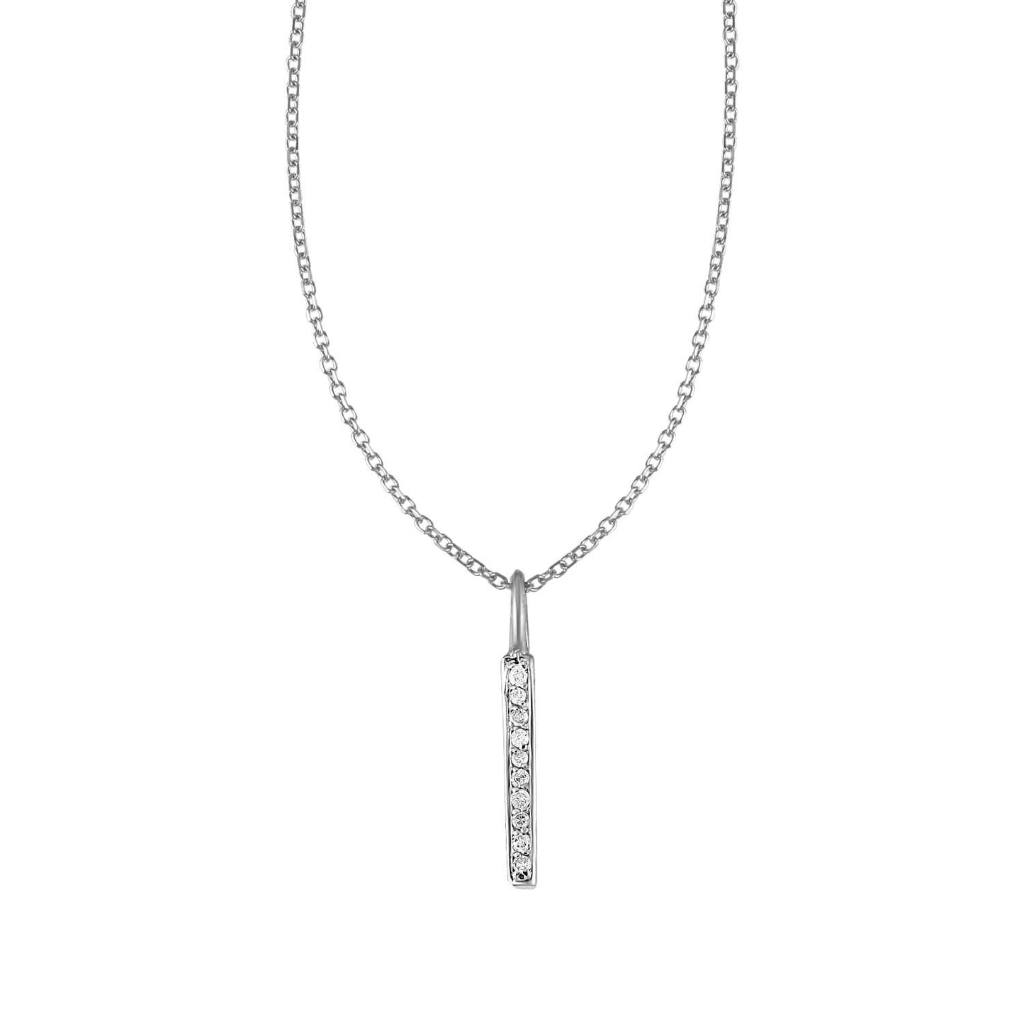 14k White Gold Bar Pendant with Diamonds