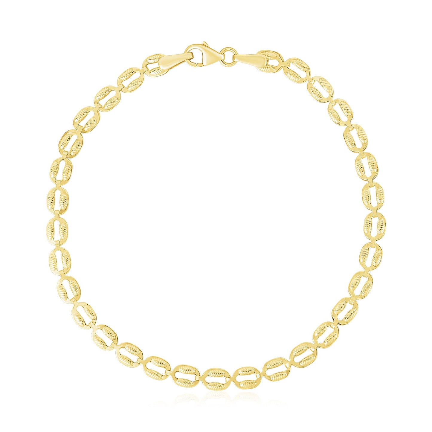 14k Yellow Gold High Polish Textured Puffed Oval Link Bracelet  (3.80 mm)