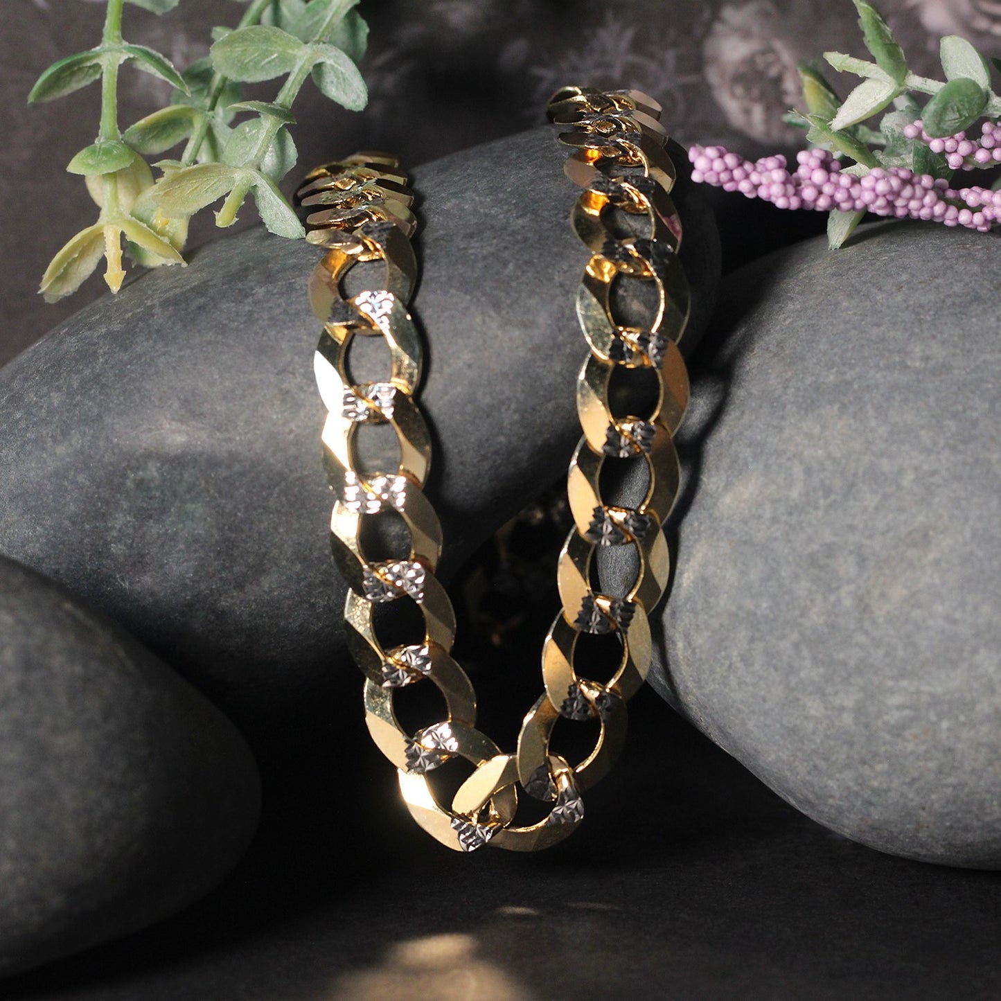 14k Two Tone Gold Pave Curb Chain (11.23 mm)