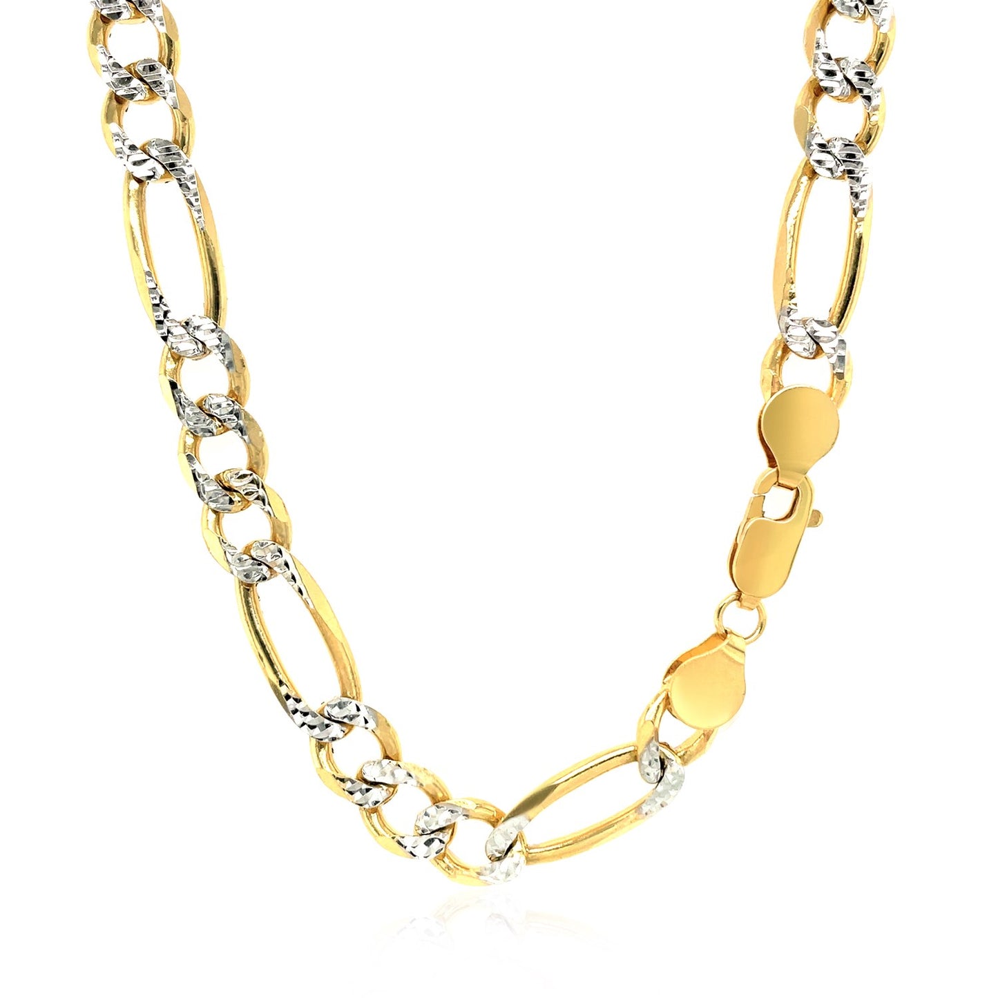 14K Yellow Gold Solid Pave Figaro Chain (7.00 mm)