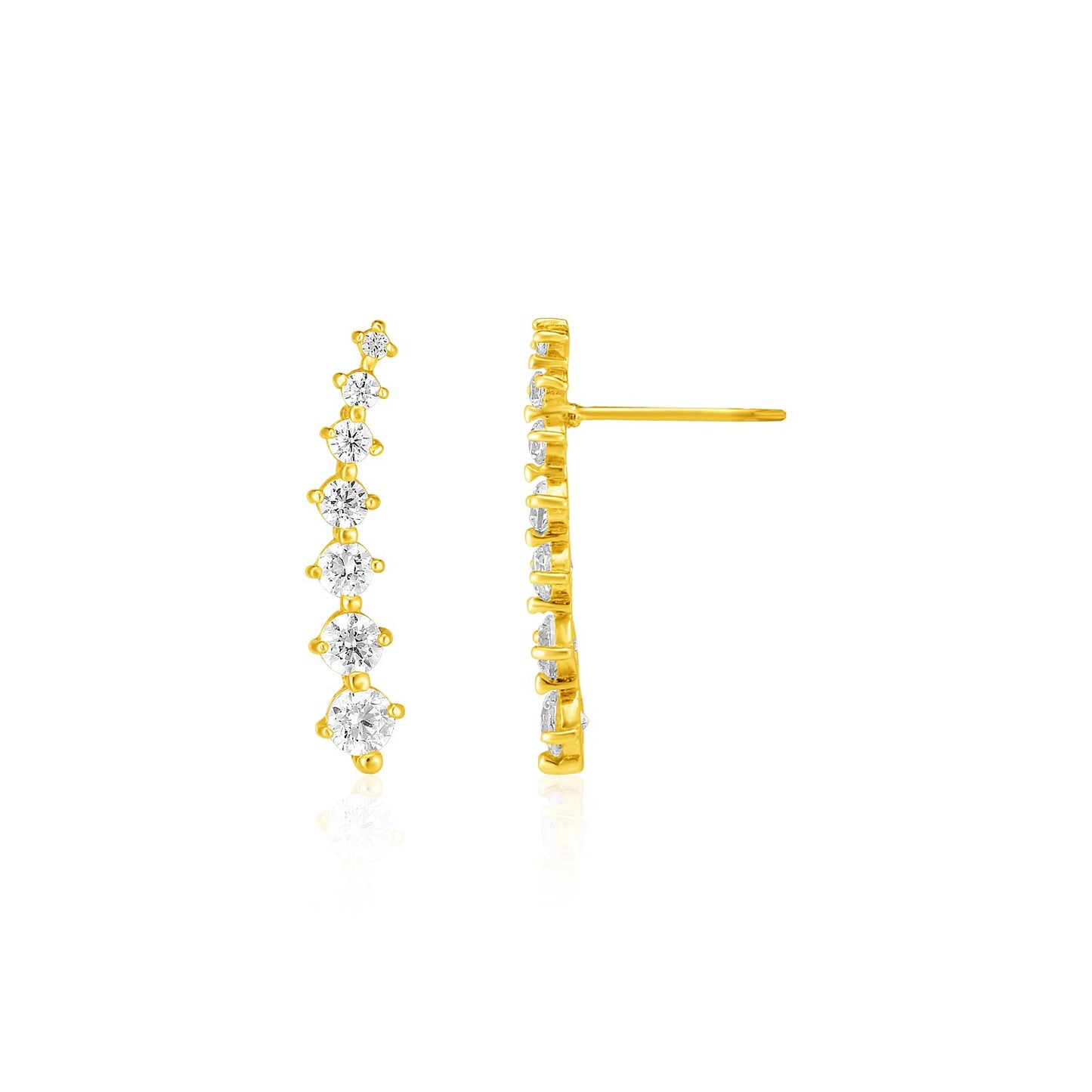 14k Yellow Gold Climber Post Earrings with Cubic Zirconias