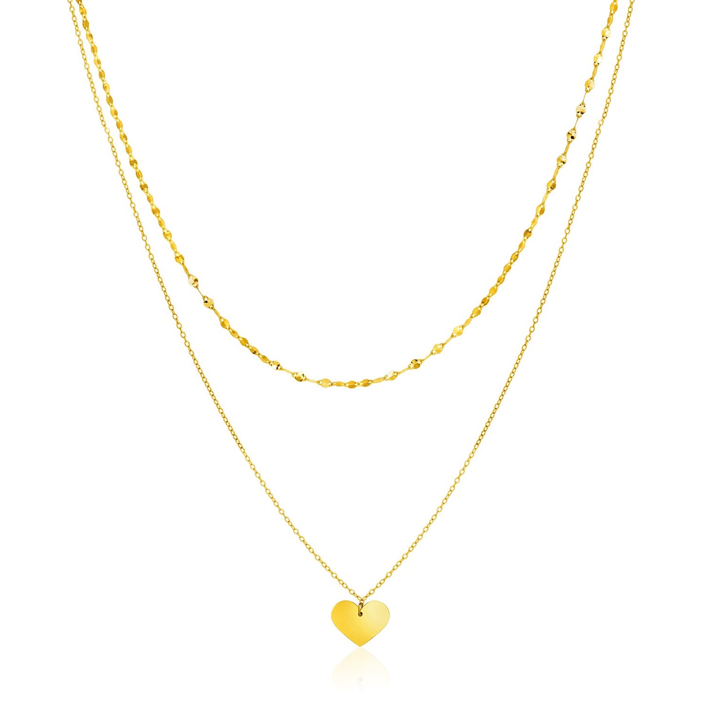 14k Yellow Gold 18 inch Two Strand Necklace with Heart Pendant