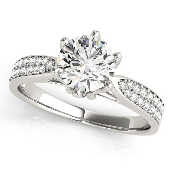 Six Prong 14k White Gold Diamond Engagement Ring with Pave Band (1 5/8 cttw)