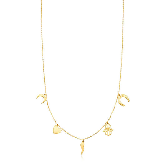 14K Yellow Gold Necklace with Polished Charms