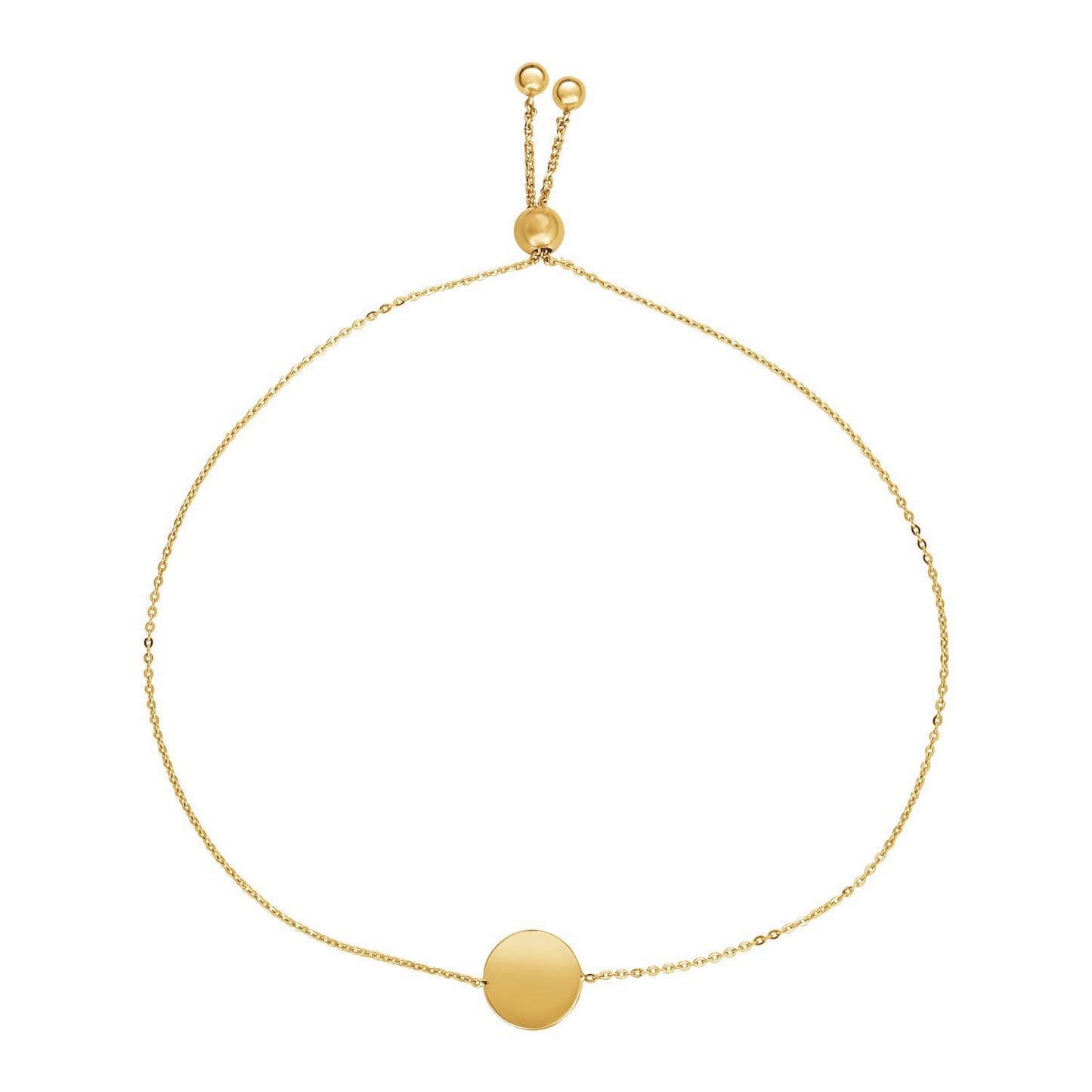 Adjustable Bracelet with Shiny Circle in 14k Yellow Gold (7.50 mm)