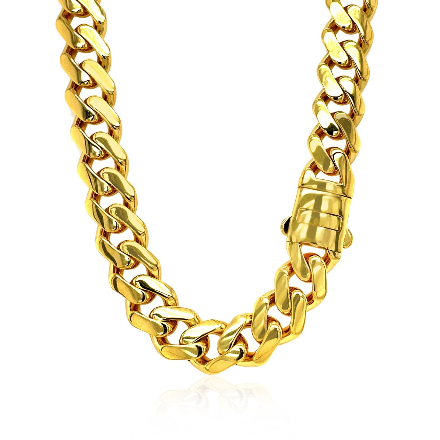 14k Yellow Gold 18 inch Polished Curb Chain Necklace with Diamonds