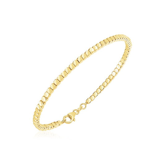 14k Yellow Gold High Polish Bead Cuff Bangle (2.40 mm)