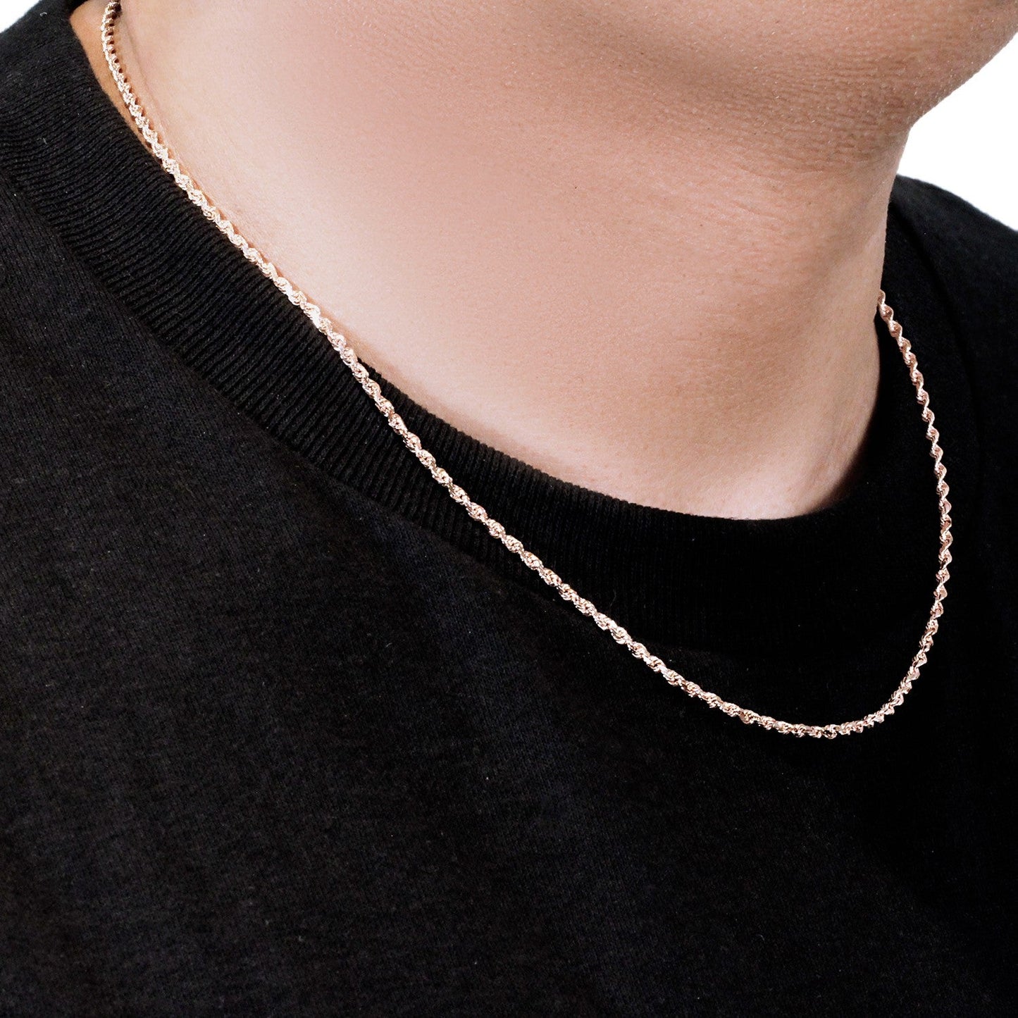 14k Rose Gold Solid Diamond Cut Rope Chain (2.30 mm)