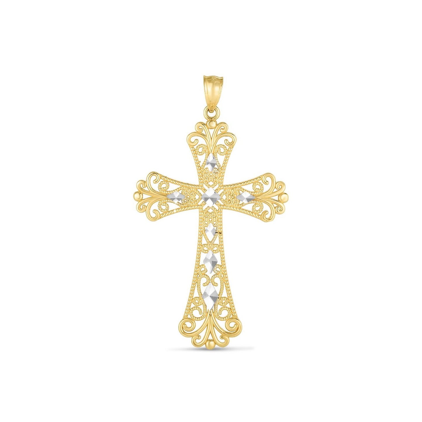 14k Two Tone Gold High Polish Diamond Cut Cross Pendant