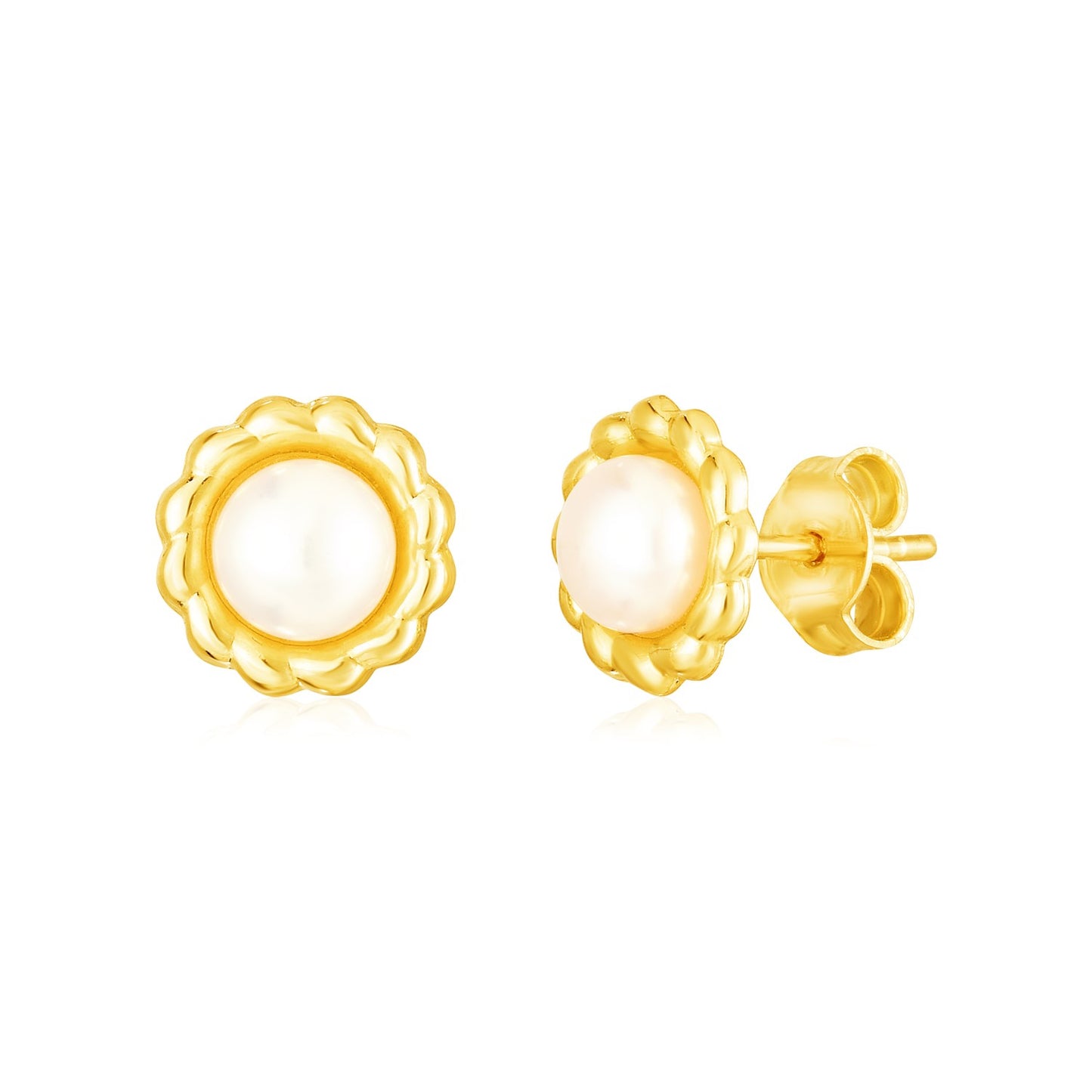 14k Yellow Gold Flower Stud Earrings with Pearls