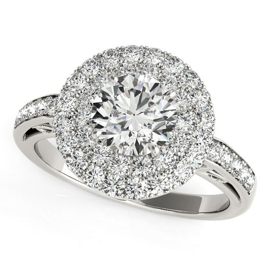 14k White Gold Diamond with Two-Row Pave Border Engagement Ring (2 cttw)