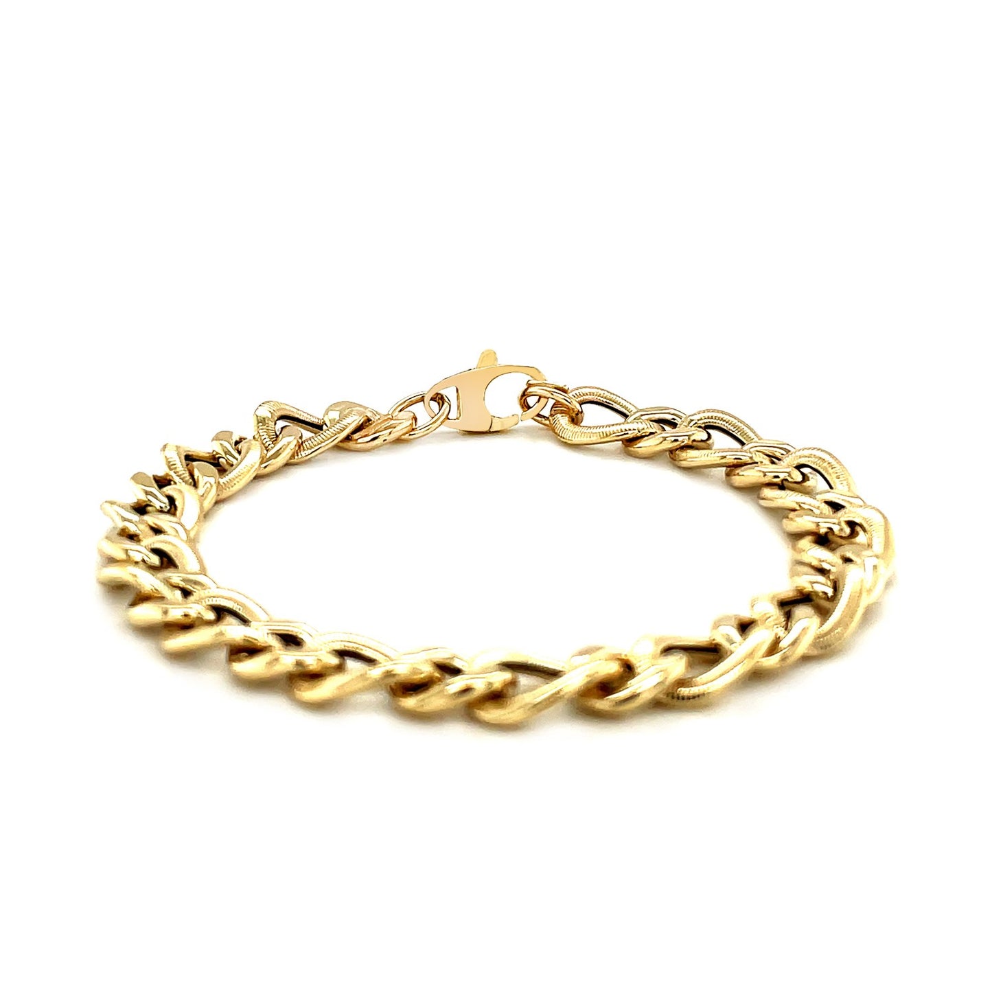 14k Yellow Gold Curb Chain Design with Diamond Cuts Bracelet (8.80 mm)