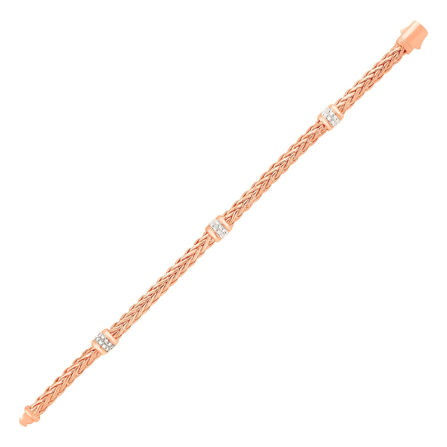 Polished Woven Rope Bracelet with Diamond Accents in 14k Rose Gold